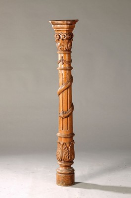 Image Column, German, around 1890-1900, oak, fluted,carved, with a winding snake all around, H. approx. 126 cm, condition 2-3