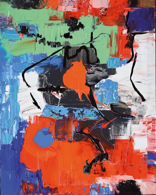Image Galetti, contemporary Italian artist, 2 abstract works from 1997/1995, acrylic/canvas,both signed on the back, approx. 99x80cm, frame approx. 118x95cm and 120x100cm