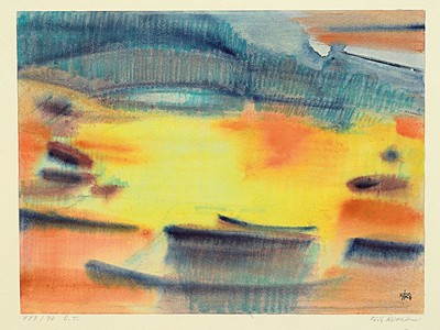 Image Fritz Kirsten, 20th century painter, collection of 4 watercolors, #"Bloom#", 1970, 63x47 cm; 3x without title from 1975/76, each hand-signed and dated, each framed under glass52x67/86x76 cm
