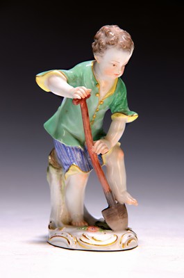 Image Porcelain figure, Meissen, 20th century, gardener with spade, polychrome painted, gold decoration, height approx. 14 cm