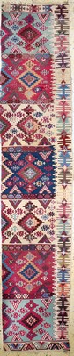 Image Anatol Kilim antique, Turkey, 19th century, wool on wool, approx. 396 x 81 cm, condition: 4. Rugs, Carpets & Flatweaves