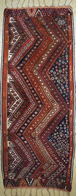 Image Anatol Kilim old, Turkey, around 1930, wool on wool, approx. 395 x 152 cm, condition: 2. Rugs, Carpets & Flatweaves