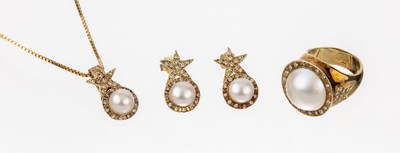 Image 14 kt gold brilliant-pearl-jewelry set
