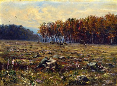 Image See., dated 1910, hunting depiction, oil/canvas, signed, depiction of the hunter directly firing the shot, dirty, approx. 32 x 44 cm, frame 48 x 60 cm