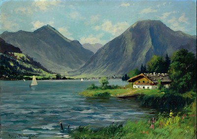 Image Carl Müller-Baumgarten, 1879 Leipzig-1964 Munich, landscape am Chiemsee, oil/canvas, lower left sign., approx. 50x70cm, frame approx. 58x78cm