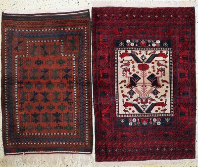 Image 2 lots Baloch, Persia, approx. 50 years, wool on wool, approx. 140 x 90 cm, condition: 2. Rugs, Carpets & Flatweaves