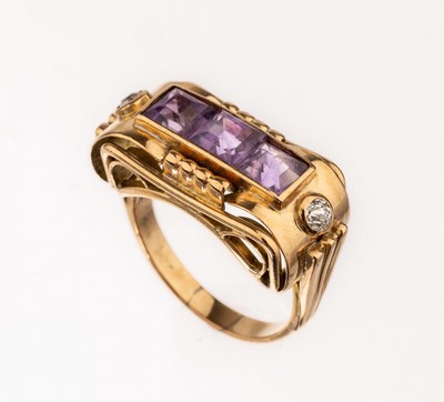 Image 14 kt Gold Amethyst-Diamant-Ring, 1950er Jahre