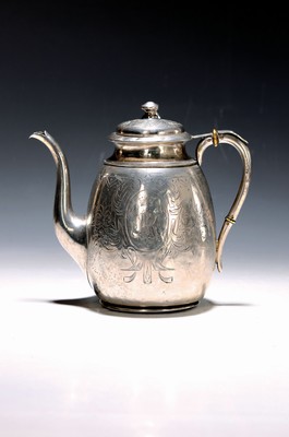Image Silver jug, Austria, 19th century, silver, richly engraved, floral decoration, slightly dented, approx. 460 g
