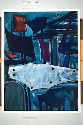 Image Elisabeth Bieneck-Roos, 1925 Münsingen-2017 Mannheim, industrial still life, oil on masonite, upper right monogr. and dated 68, verso signed, approx 120x90cm, R. approx 124x94cm, German industrial painter, student of Willi Baumeister, also painted on the BASF premises from 1945