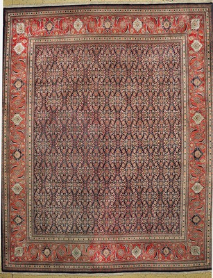 Image Tabriz fine (50 Raj), Persia, mid-20th century, corkwool with silk, approx. 387 x 306cm, condition: 2(soiled). Rugs, Carpets & Flatweaves