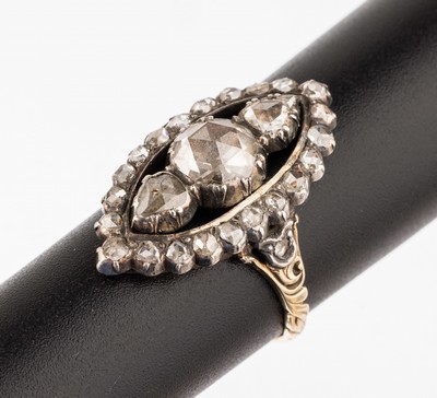 Image Antiker Diamant-Ring, um 1860, GG 750/000 und Silber