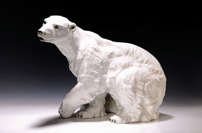 Image Large porcelain figure, Royal Dux, 20th century, polar bear, sparingly, colorful naturalistic painting, H. approx. 31cm, L. approx. 41cm
