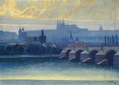 Image Ladislav Sputnik, 1901 Prague, dawn in Prague,oil/canvas, right. signed below, approx. 50 x 70 cm, frame 55 x 75 cm, probably 20/30s
