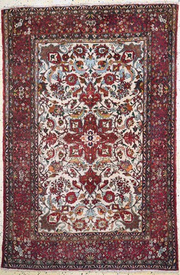 Image Isfahan Mobarake antique, Persia, around 1900,wool on cotton, approx. 222 x 146 cm, old mothdamage, condition: 3. Rugs, Carpets & Flatweaves