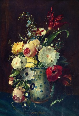 Image Wolf Thaler, 1895 Ortisei-1952 Munich, lush floral still life, oil/canvas, signed bottom center, approx. 57x40cm, frame approx. 72x55cm, studied with C. von Marr and H. Gröber at the Munich Academy