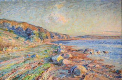 Image Unidentified artist at the beginning of the 20th century, expressive coastal landscape, oil/canvas, signed lower right, frame 75x110 cm