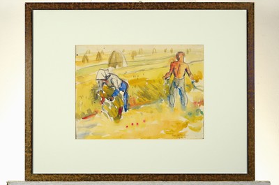 Image Otto Ditscher, 1904-1987 Neuhofen, couple at the harvest, watercolor on paper, handsigned and dated 1946, approx. 29x38cm, PP, etc., frame approx. 53x68cm